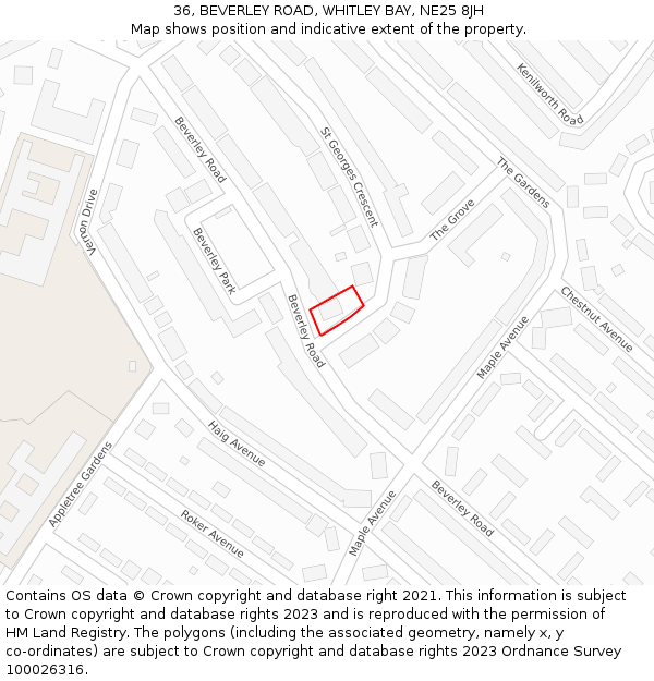 36, BEVERLEY ROAD, WHITLEY BAY, NE25 8JH: Location map and indicative extent of plot