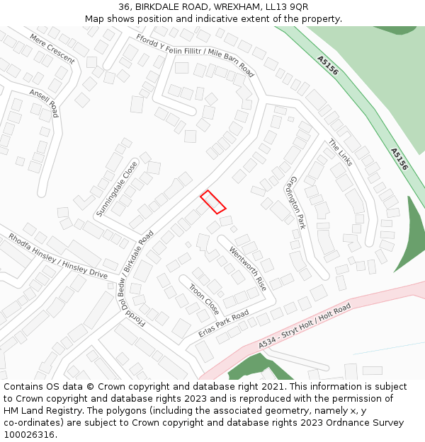 36, BIRKDALE ROAD, WREXHAM, LL13 9QR: Location map and indicative extent of plot