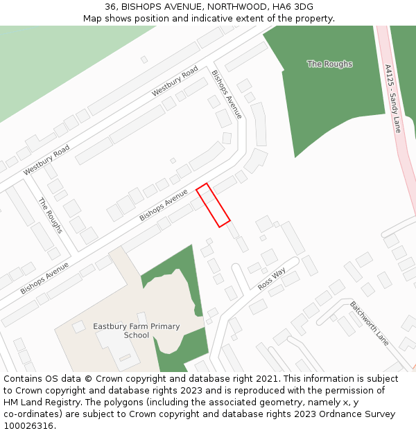 36, BISHOPS AVENUE, NORTHWOOD, HA6 3DG: Location map and indicative extent of plot