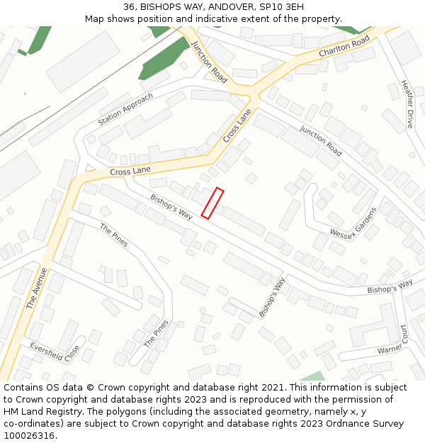 36, BISHOPS WAY, ANDOVER, SP10 3EH: Location map and indicative extent of plot