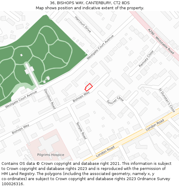 36, BISHOPS WAY, CANTERBURY, CT2 8DS: Location map and indicative extent of plot