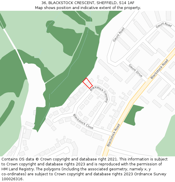 36, BLACKSTOCK CRESCENT, SHEFFIELD, S14 1AF: Location map and indicative extent of plot