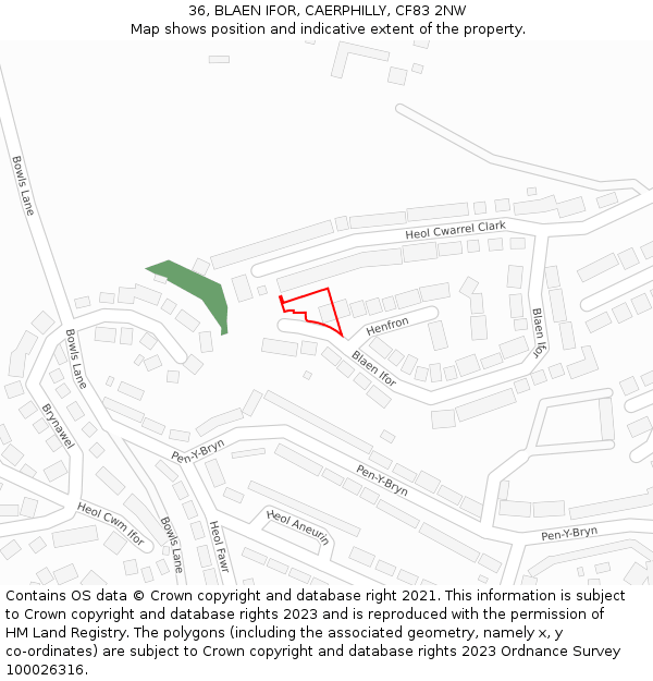 36, BLAEN IFOR, CAERPHILLY, CF83 2NW: Location map and indicative extent of plot