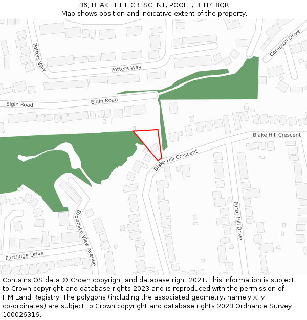 36, BLAKE HILL CRESCENT, POOLE, BH14 8QR: Location map and indicative extent of plot