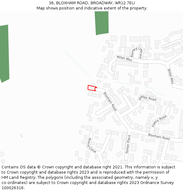 36, BLOXHAM ROAD, BROADWAY, WR12 7EU: Location map and indicative extent of plot