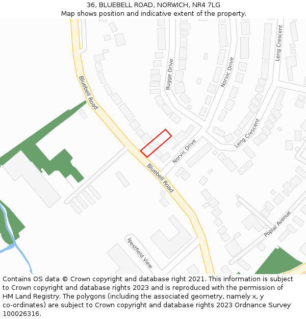 36, BLUEBELL ROAD, NORWICH, NR4 7LG: Location map and indicative extent of plot