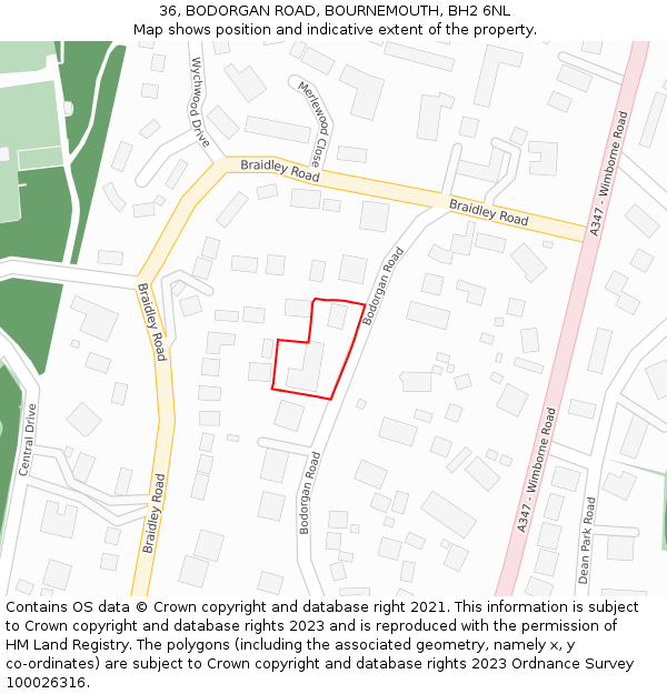 36, BODORGAN ROAD, BOURNEMOUTH, BH2 6NL: Location map and indicative extent of plot