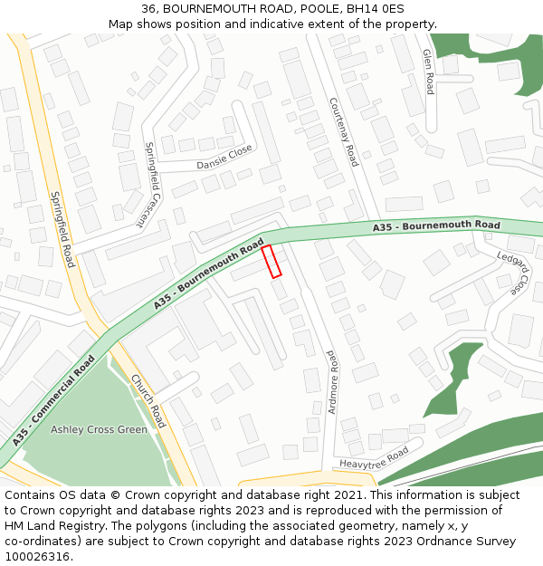 36, BOURNEMOUTH ROAD, POOLE, BH14 0ES: Location map and indicative extent of plot