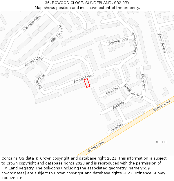 36, BOWOOD CLOSE, SUNDERLAND, SR2 0BY: Location map and indicative extent of plot