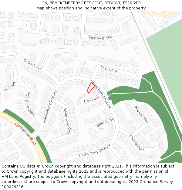 36, BRACKENBERRY CRESCENT, REDCAR, TS10 2PP: Location map and indicative extent of plot