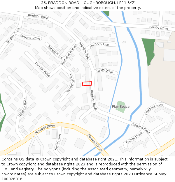 36, BRADDON ROAD, LOUGHBOROUGH, LE11 5YZ: Location map and indicative extent of plot