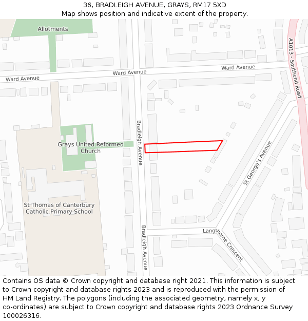 36, BRADLEIGH AVENUE, GRAYS, RM17 5XD: Location map and indicative extent of plot