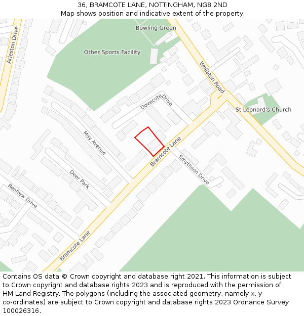 36, BRAMCOTE LANE, NOTTINGHAM, NG8 2ND: Location map and indicative extent of plot