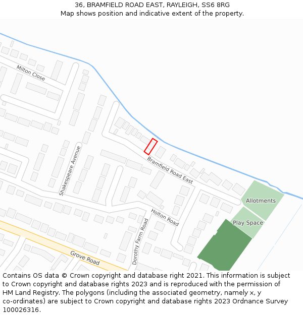 36, BRAMFIELD ROAD EAST, RAYLEIGH, SS6 8RG: Location map and indicative extent of plot