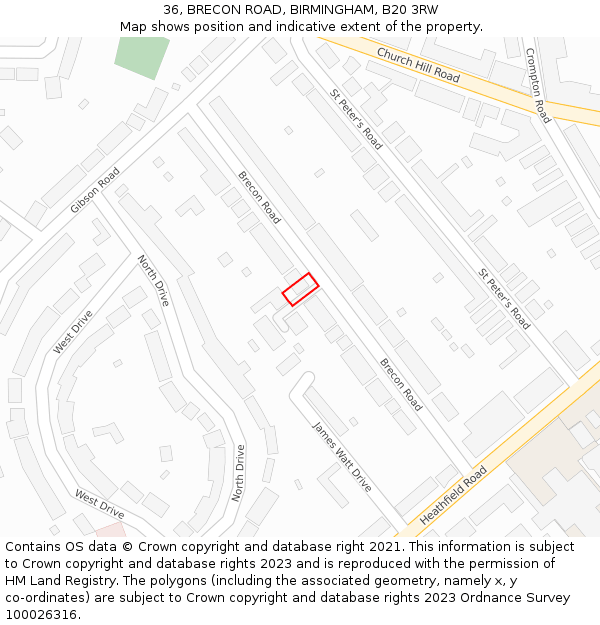 36, BRECON ROAD, BIRMINGHAM, B20 3RW: Location map and indicative extent of plot