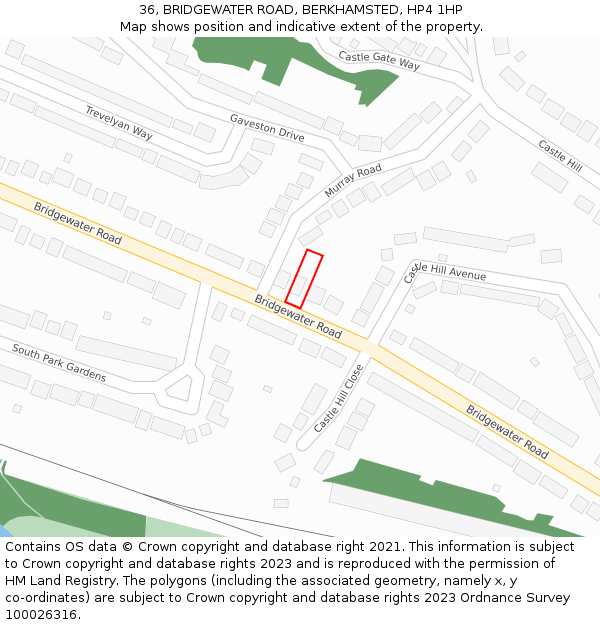 36, BRIDGEWATER ROAD, BERKHAMSTED, HP4 1HP: Location map and indicative extent of plot