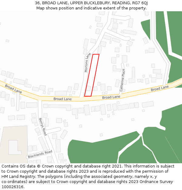 36, BROAD LANE, UPPER BUCKLEBURY, READING, RG7 6QJ: Location map and indicative extent of plot