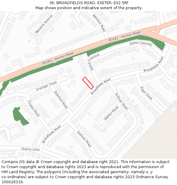 36, BROADFIELDS ROAD, EXETER, EX2 5RF: Location map and indicative extent of plot