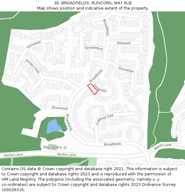 36, BROADFIELDS, RUNCORN, WA7 6UE: Location map and indicative extent of plot