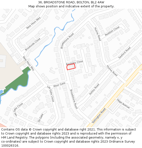 36, BROADSTONE ROAD, BOLTON, BL2 4AW: Location map and indicative extent of plot