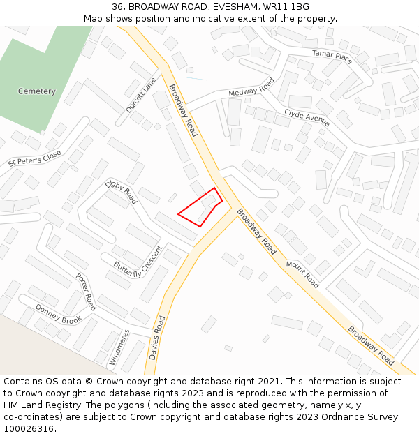 36, BROADWAY ROAD, EVESHAM, WR11 1BG: Location map and indicative extent of plot
