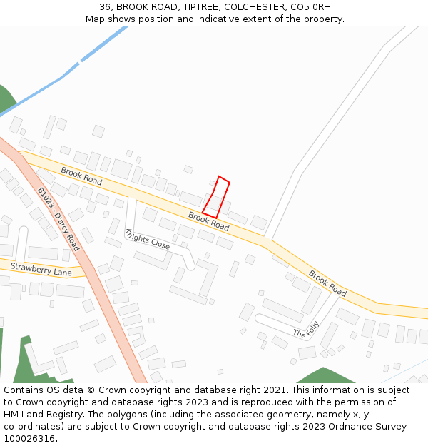 36, BROOK ROAD, TIPTREE, COLCHESTER, CO5 0RH: Location map and indicative extent of plot