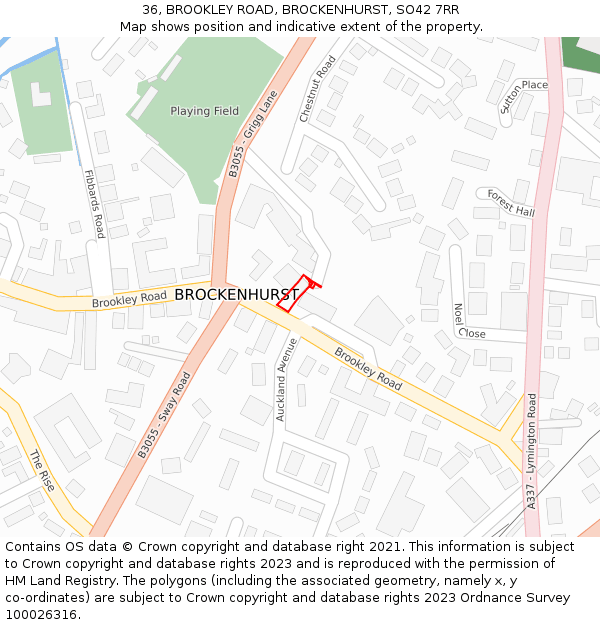 36, BROOKLEY ROAD, BROCKENHURST, SO42 7RR: Location map and indicative extent of plot