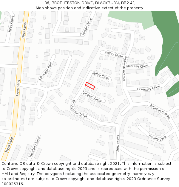 36, BROTHERSTON DRIVE, BLACKBURN, BB2 4FJ: Location map and indicative extent of plot