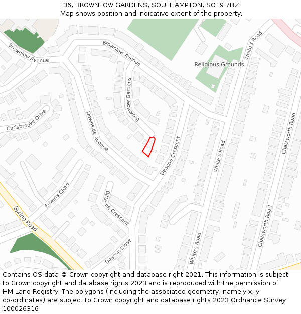 36, BROWNLOW GARDENS, SOUTHAMPTON, SO19 7BZ: Location map and indicative extent of plot