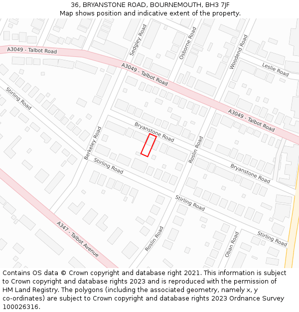 36, BRYANSTONE ROAD, BOURNEMOUTH, BH3 7JF: Location map and indicative extent of plot
