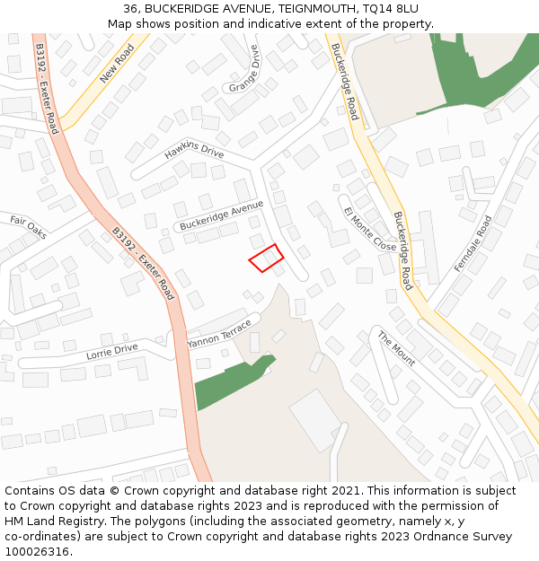 36, BUCKERIDGE AVENUE, TEIGNMOUTH, TQ14 8LU: Location map and indicative extent of plot