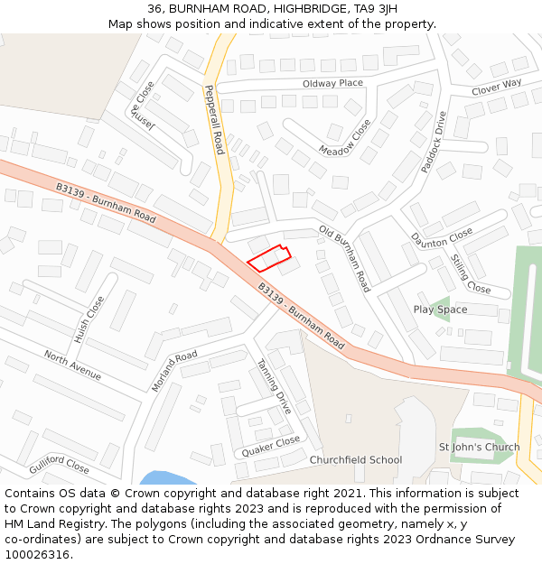 36, BURNHAM ROAD, HIGHBRIDGE, TA9 3JH: Location map and indicative extent of plot