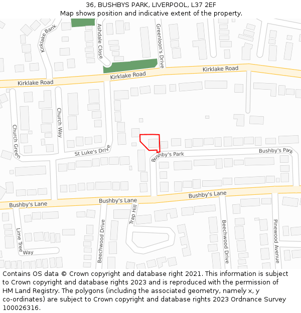 36, BUSHBYS PARK, LIVERPOOL, L37 2EF: Location map and indicative extent of plot