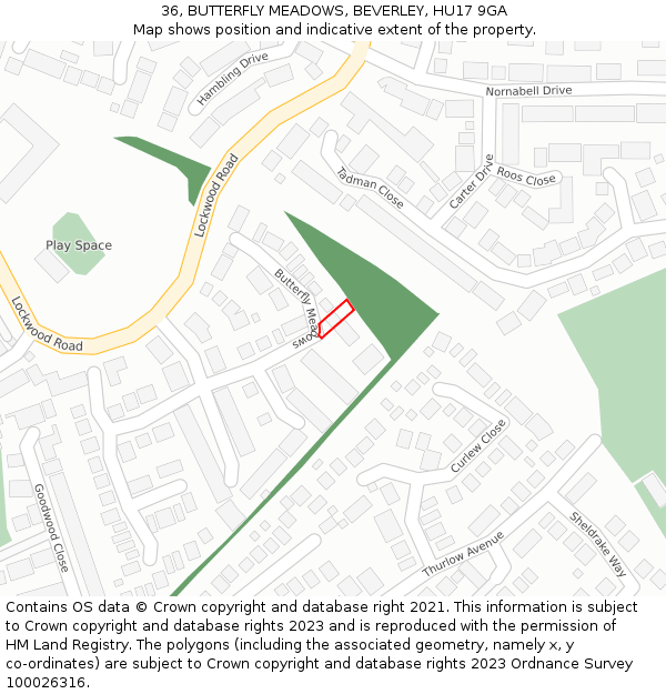 36, BUTTERFLY MEADOWS, BEVERLEY, HU17 9GA: Location map and indicative extent of plot