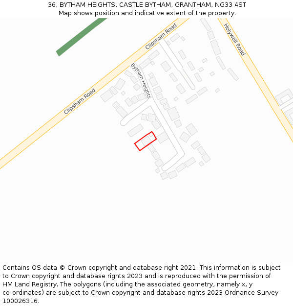 36, BYTHAM HEIGHTS, CASTLE BYTHAM, GRANTHAM, NG33 4ST: Location map and indicative extent of plot