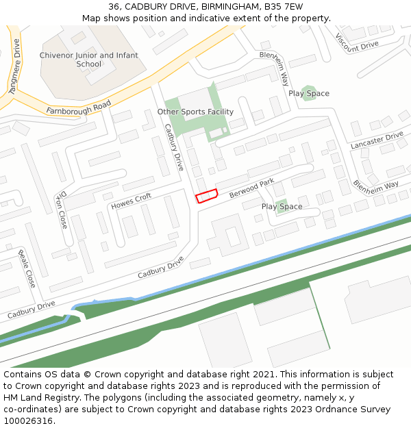 36, CADBURY DRIVE, BIRMINGHAM, B35 7EW: Location map and indicative extent of plot