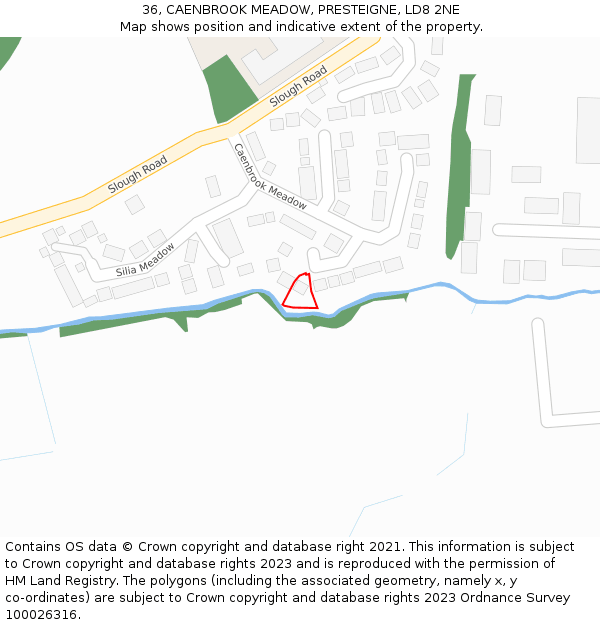 36, CAENBROOK MEADOW, PRESTEIGNE, LD8 2NE: Location map and indicative extent of plot