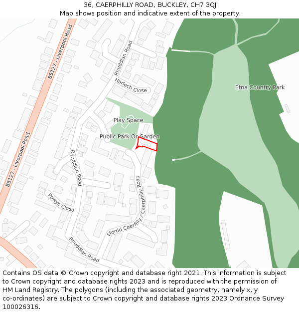 36, CAERPHILLY ROAD, BUCKLEY, CH7 3QJ: Location map and indicative extent of plot