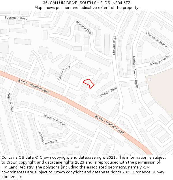 36, CALLUM DRIVE, SOUTH SHIELDS, NE34 6TZ: Location map and indicative extent of plot