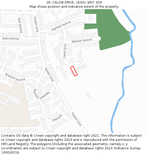 36, CALOW DRIVE, LEIGH, WN7 3DA: Location map and indicative extent of plot