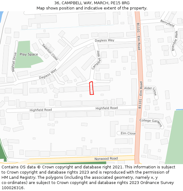 36, CAMPBELL WAY, MARCH, PE15 8RG: Location map and indicative extent of plot