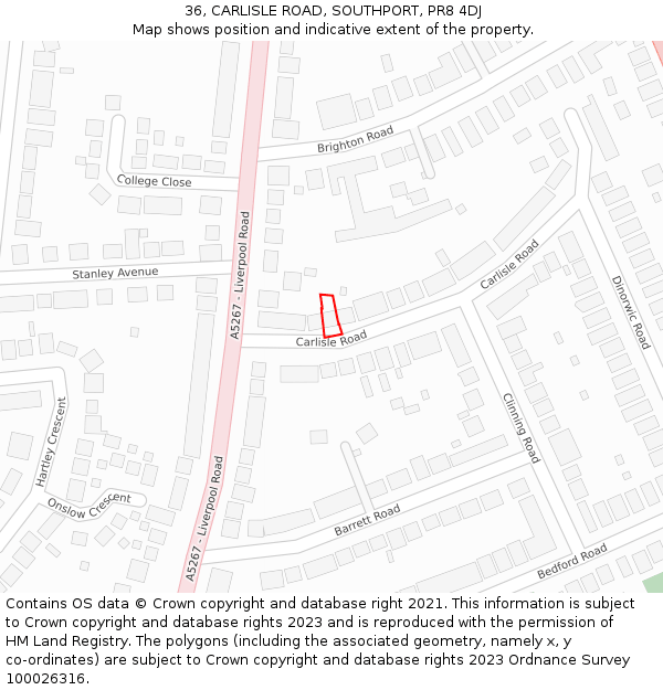 36, CARLISLE ROAD, SOUTHPORT, PR8 4DJ: Location map and indicative extent of plot