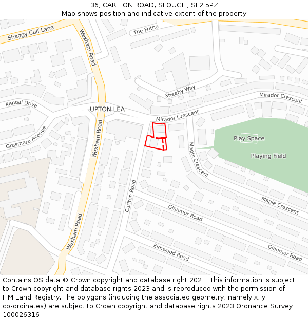 36, CARLTON ROAD, SLOUGH, SL2 5PZ: Location map and indicative extent of plot