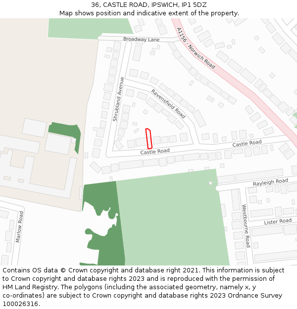 36, CASTLE ROAD, IPSWICH, IP1 5DZ: Location map and indicative extent of plot