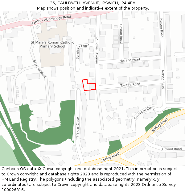36, CAULDWELL AVENUE, IPSWICH, IP4 4EA: Location map and indicative extent of plot