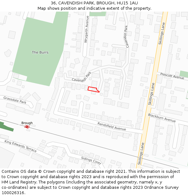 36, CAVENDISH PARK, BROUGH, HU15 1AU: Location map and indicative extent of plot
