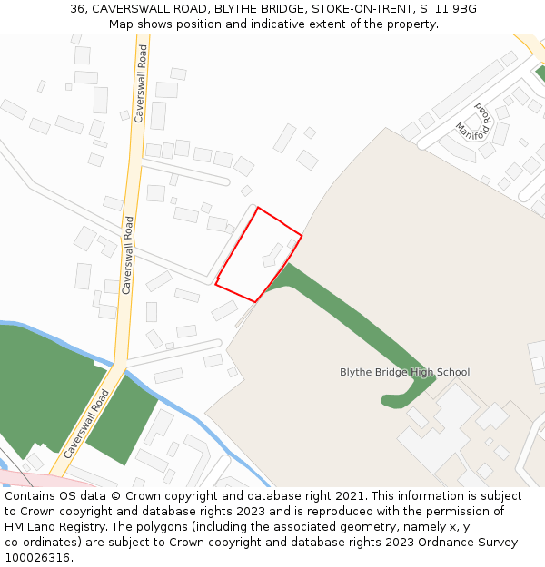36, CAVERSWALL ROAD, BLYTHE BRIDGE, STOKE-ON-TRENT, ST11 9BG: Location map and indicative extent of plot