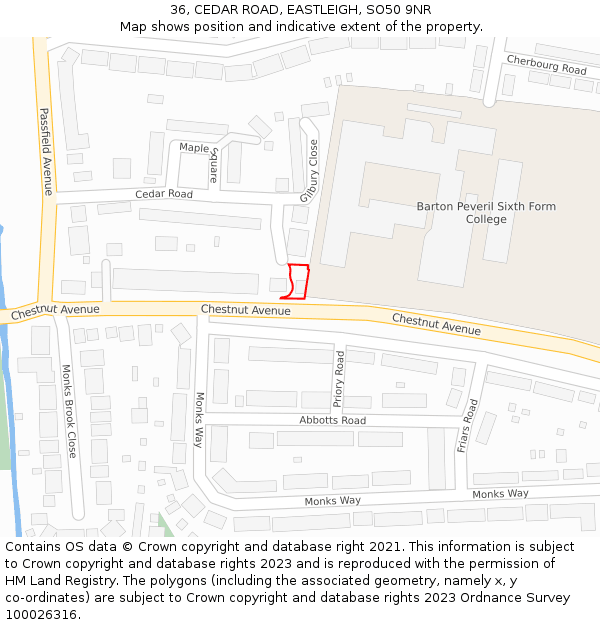 36, CEDAR ROAD, EASTLEIGH, SO50 9NR: Location map and indicative extent of plot