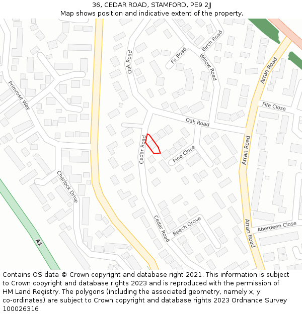 36, CEDAR ROAD, STAMFORD, PE9 2JJ: Location map and indicative extent of plot