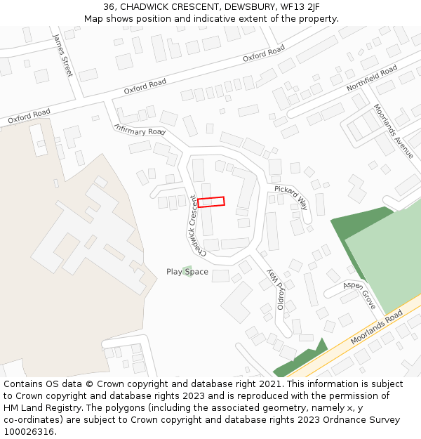 36, CHADWICK CRESCENT, DEWSBURY, WF13 2JF: Location map and indicative extent of plot